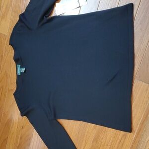 NWT Lauren Ralph Lauren L black silk Nylon Lycra blend top. Office Minimalist